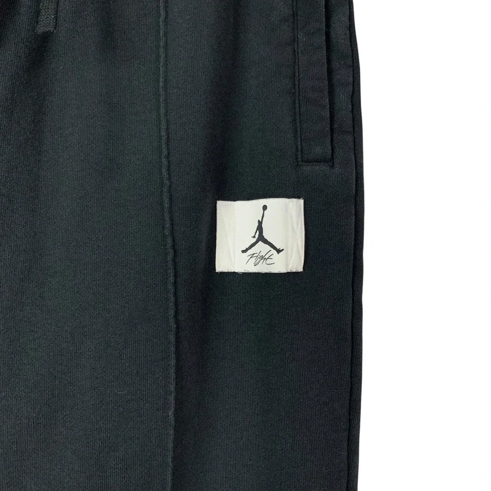 Jordan Flight Black Fleece Sweatpants M Drawstring Elastic Pintuck Seam Detail